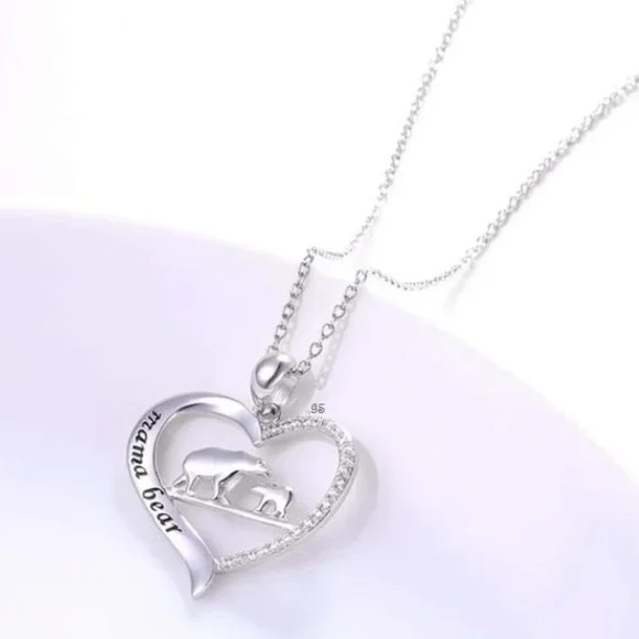 Mother's Day Gift - Mama Bear Rhinestone Silver tone Heart Charm Necklace - NWT - Picture 5 of 10